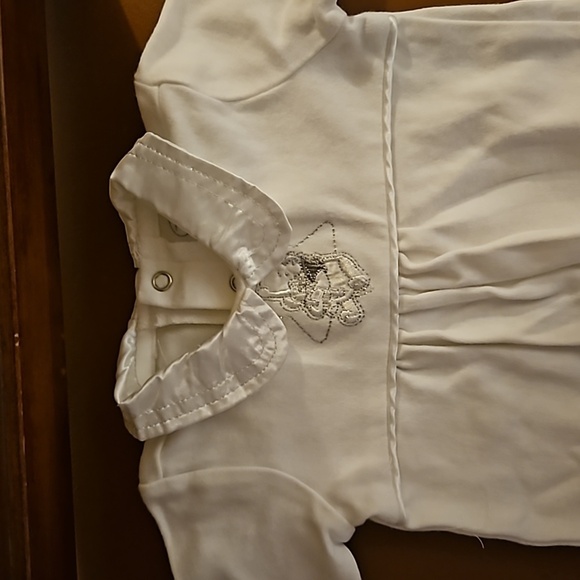 VTG DISNEY White Satin Silver Embroidered Winnie the Pooh Long Sleeve Footie - Picture 6 of 7